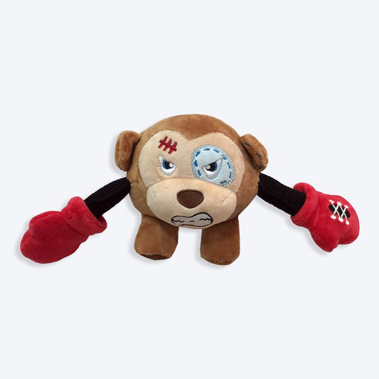 GiGwi Monkey Rock Zoo King Boxer With Squeaker, Bungee Arm Fetch Dog Toy - Brown - S - Heads Up For Tails