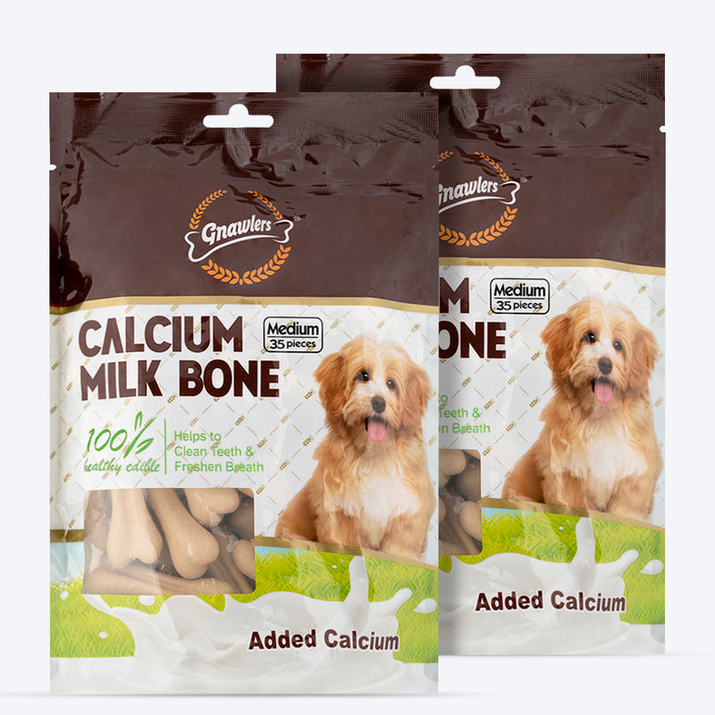 Gnawlers Calcium Milk Bone Dog Treats - Medium - Heads Up For Tails