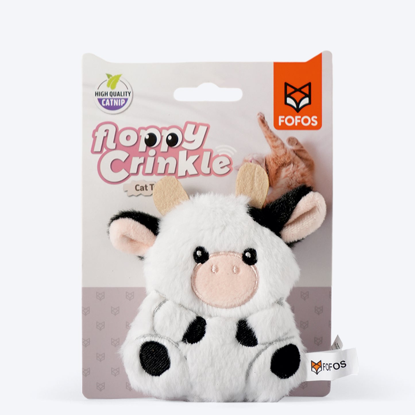 FOFOS Cow Floppy Crinkle Catnip Plush Toy For Cat - White