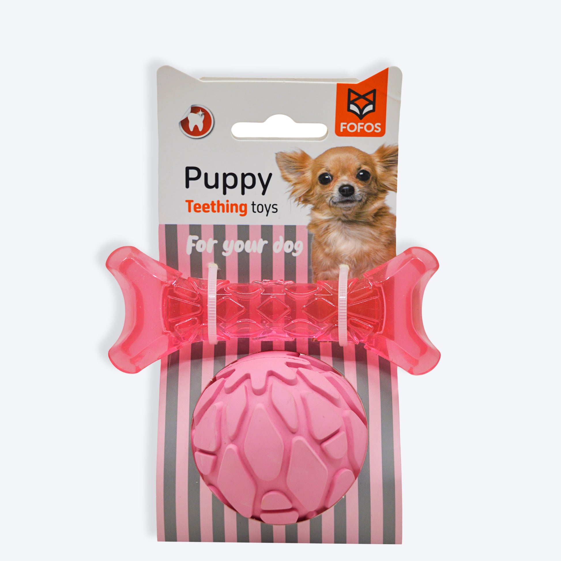 FOFOS Bone & Ball Squeaky Chew Toy For Puppy- Pink - Heads Up For Tails