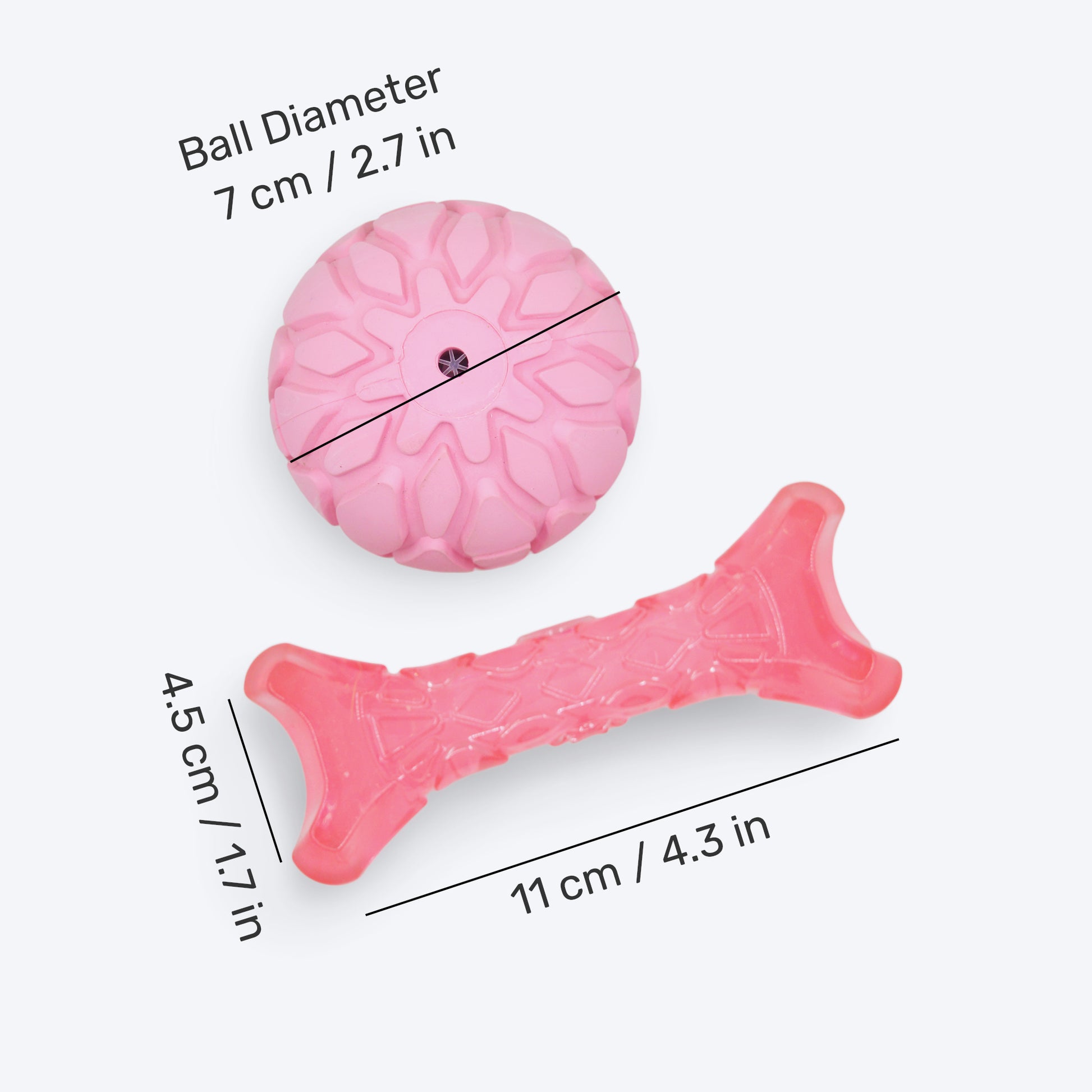 FOFOS Bone & Ball Squeaky Chew Toy For Puppy- Pink - Heads Up For Tails