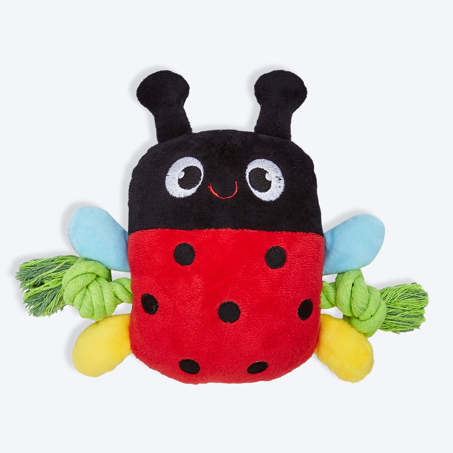 FOFOS Garden Ladybug Squeaky With Rope Plush Toy For Dog - Red & Black - Heads Up For Tails