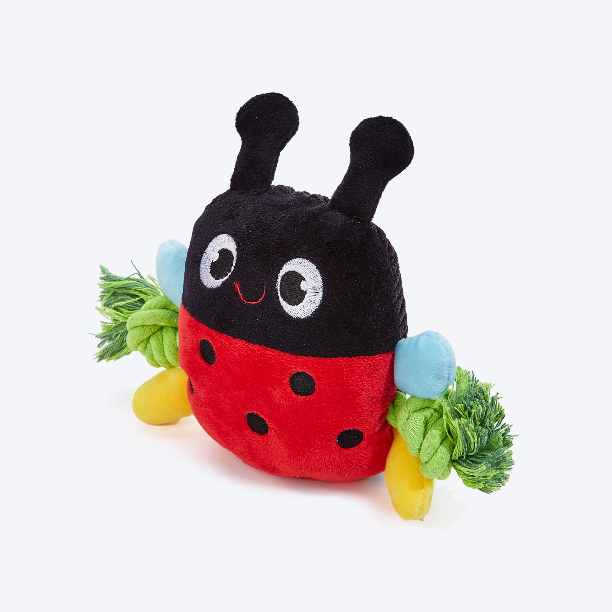 FOFOS Garden Ladybug Squeaky With Rope Plush Toy For Dog - Red & Black - Heads Up For Tails