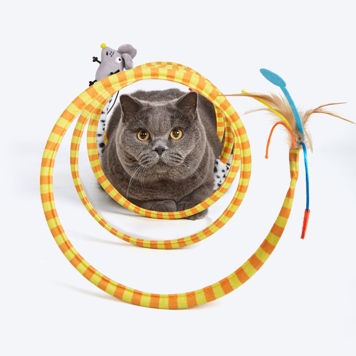 FOFOS Cheese Spiral Cat Tunnel Interactive Toy - Yellow & Orange