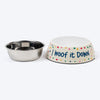 HUFT I Woof It Down Printed Melamine Bowl With Steel Insert For Dog - Beige - Heads Up For Tails