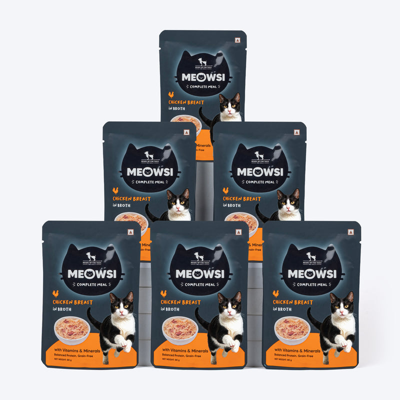 Meowsi by HUFT Chicken Breast in Broth Cat Wet Food, 80 gm, with vitamins and minerals, balanced protein, grain-free.