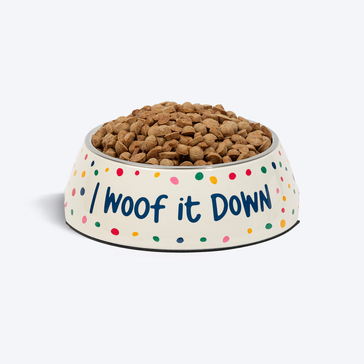 HUFT I Woof It Down Printed Melamine Bowl With Steel Insert For Dog - Beige - Heads Up For Tails