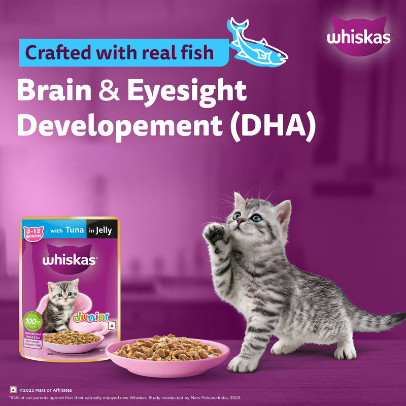 Whiskas Tuna in Jelly (2-12 Months) Wet Food For Kitten - 80 gm Pack - Heads Up For Tails