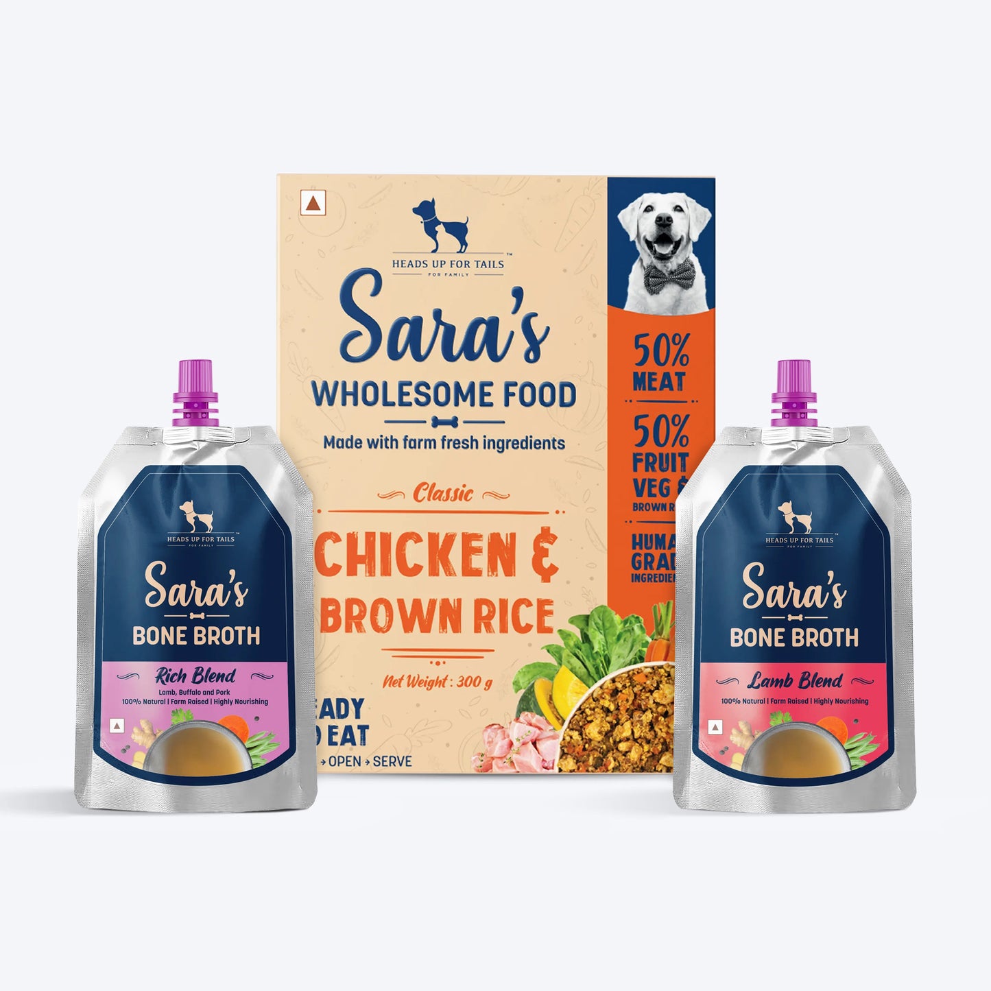 HUFT Sara's Wholesome Food- Classic Chicken And Brown Rice, Sara's Rich Blend and Lamb Blend Bone Broth Combo -01