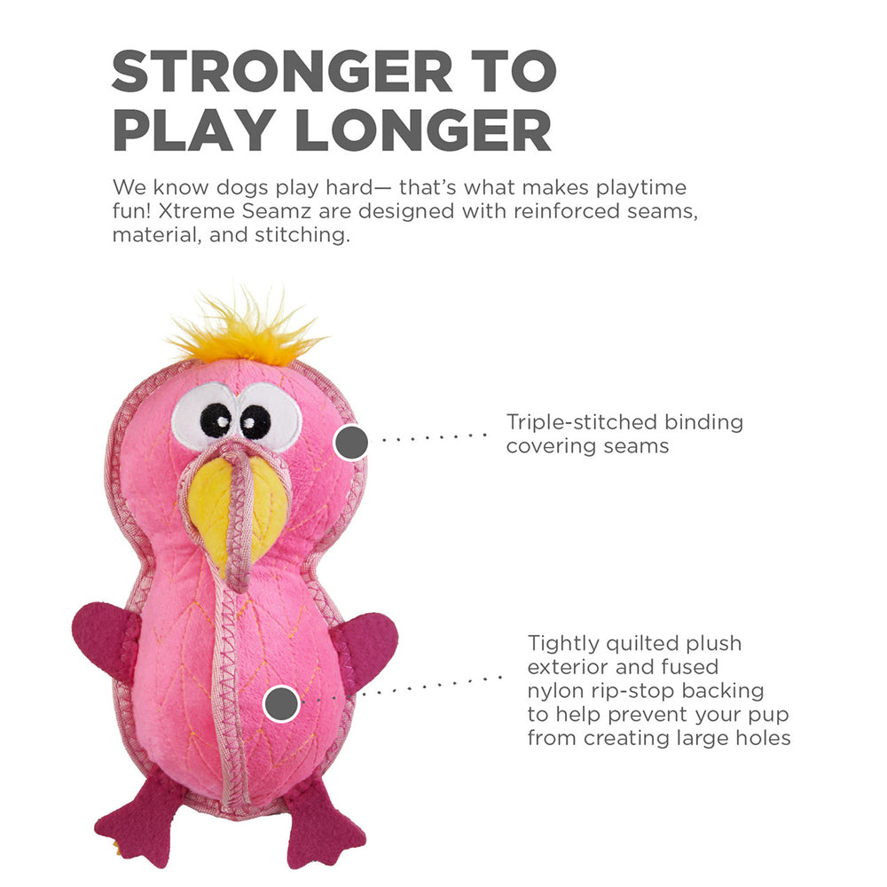 Outward Hound Flamingo Xtreme Seamz Plush Toy For Dog - Pink - M - Heads Up For Tails