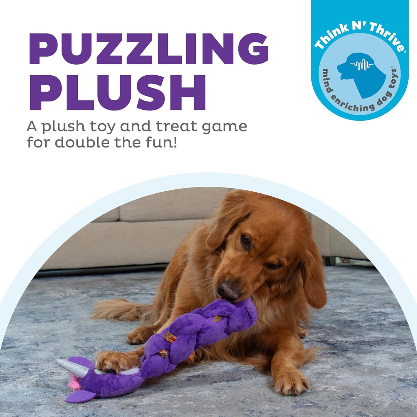 Outward Hound Twistiez Unicorn Plush With Interactive Toy For Dog - Purple - L - Heads Up For Tails