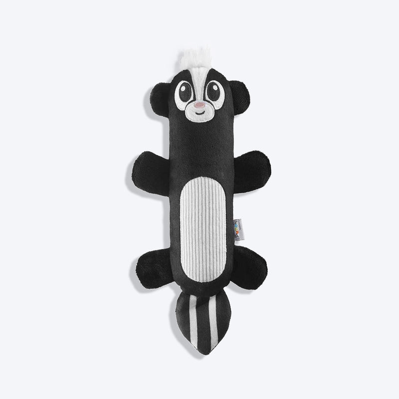 Outward Hound Skunk Stuffing-Free Big Squeak Plush Toy For Dog - Black - Heads Up For Tails