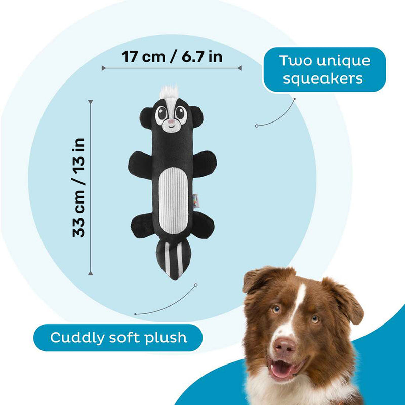 Outward Hound Skunk Stuffing-Free Big Squeak Plush Toy For Dog - Black - Heads Up For Tails