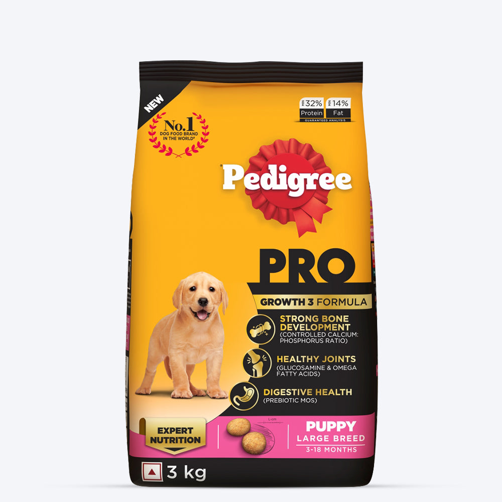 Pedigree PRO Expert Nutrition Dry Food & Yum Nums Banana With Real Chicken Treat Combo For Large Breed Puppy (3-18 Months) - Heads Up For Tails