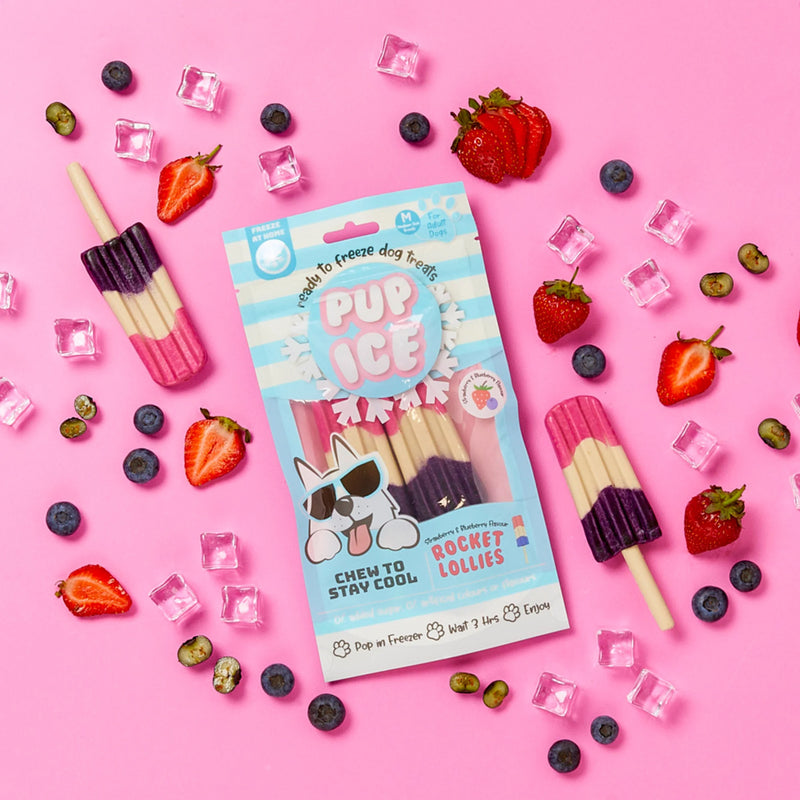 Pup Ice Rocket Lollies Strawberry & Blueberry Ready To Freeze Treat For Adult Dog - 90 gm - Heads Up For Tails