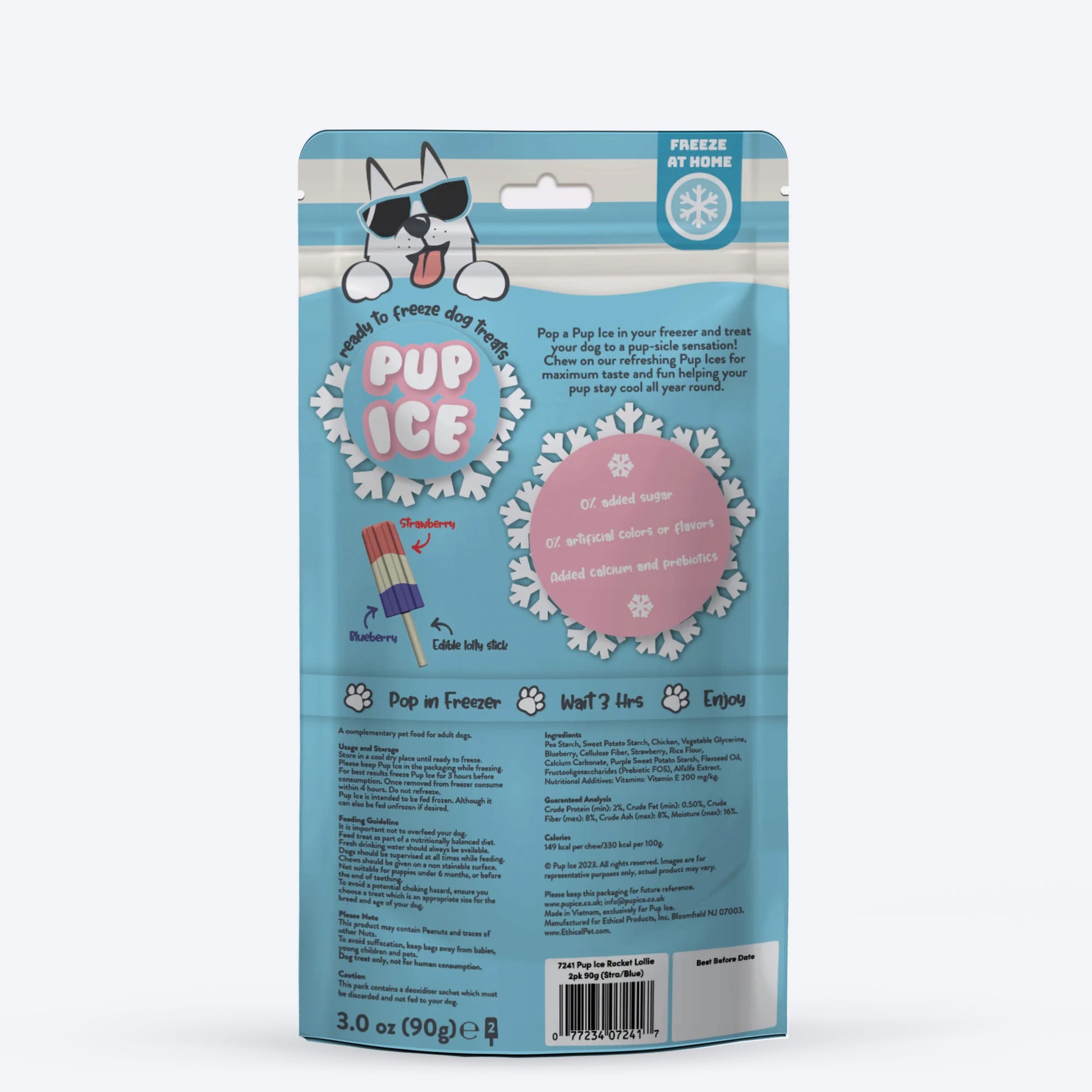 Pup Ice Rocket Lollies Strawberry & Blueberry Ready To Freeze Treat For Adult Dog - 90 gm - Heads Up For Tails