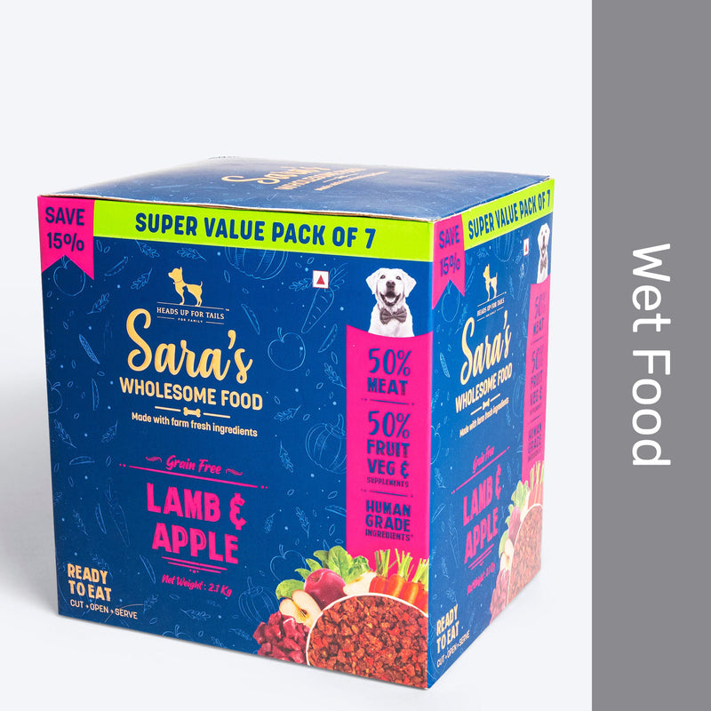 Sara's Wholesome Grain-Free Lamb & Apple Dog Wet Food 7x300g