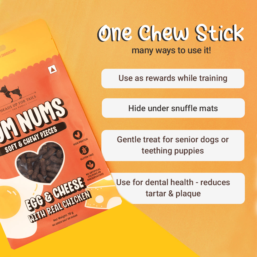 HUFT Yum Nums Soft & Chewy Sticks Egg & Cheese With Real Chicken Treat For Dogs - 75g - Heads Up For Tails