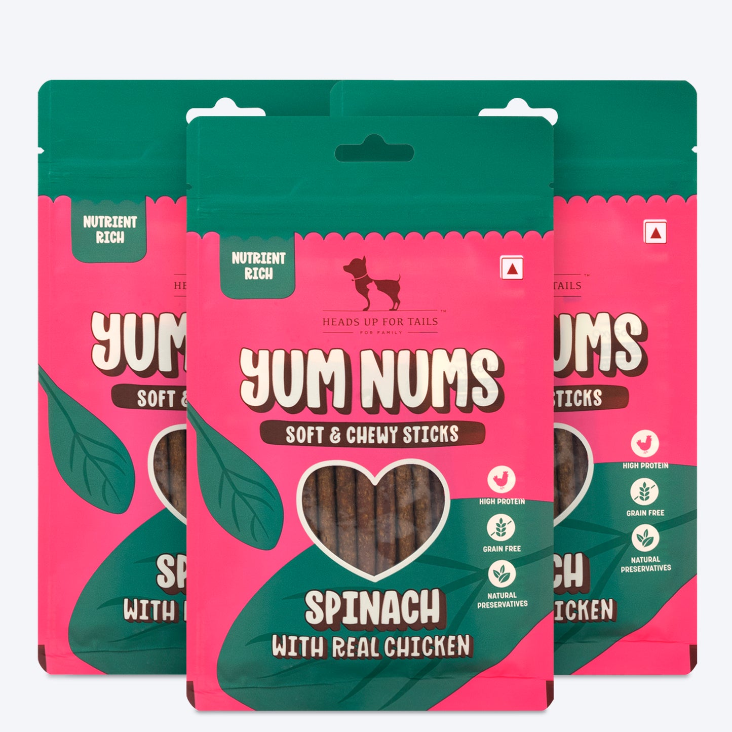 HUFT Yum Nums Soft & Chewy Sticks Spinach With Real Chicken Treat For Dogs - 75 g