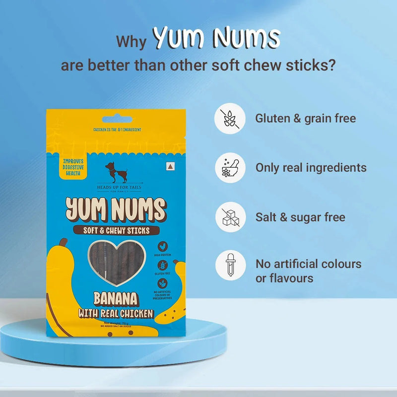 HUFT Yum Nums Soft & Chewy Sticks Banana with Real Chicken Dog Treat - 70 g