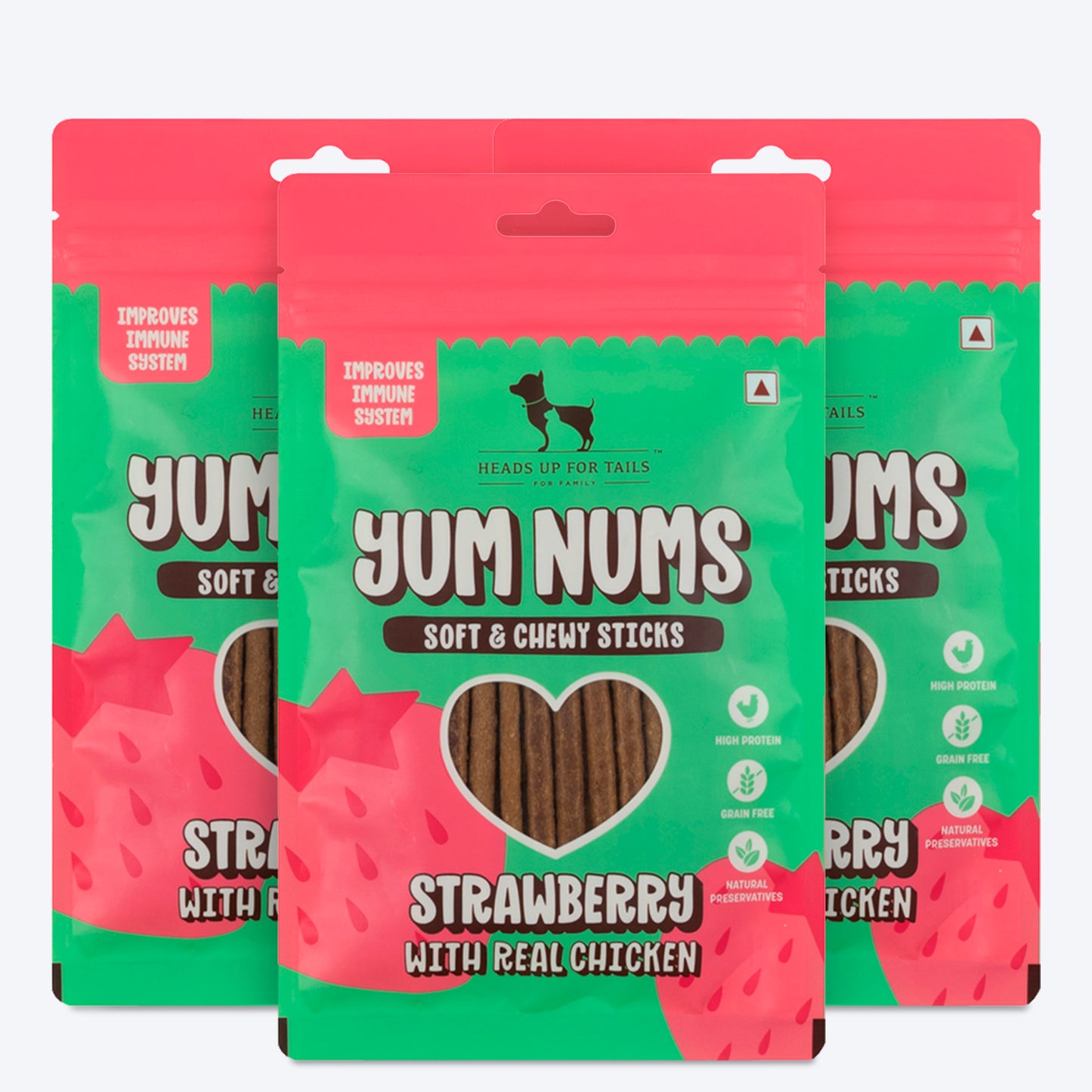 HUFT Yum Nums Soft & Chewy Sticks Strawberry with Real Chicken Treat For Dogs - 75g