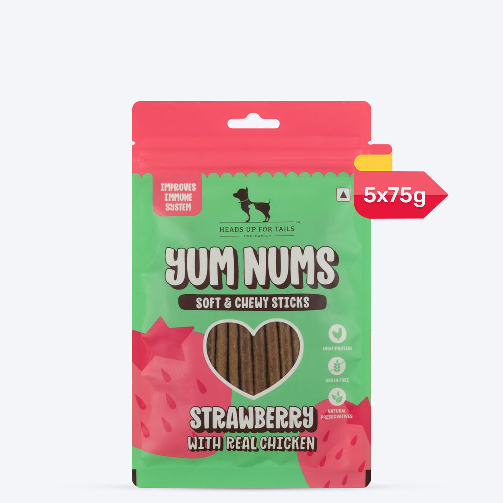 HUFT Yum Nums Soft & Chewy Sticks Strawberry with Real Chicken Treat For Dogs - 75g