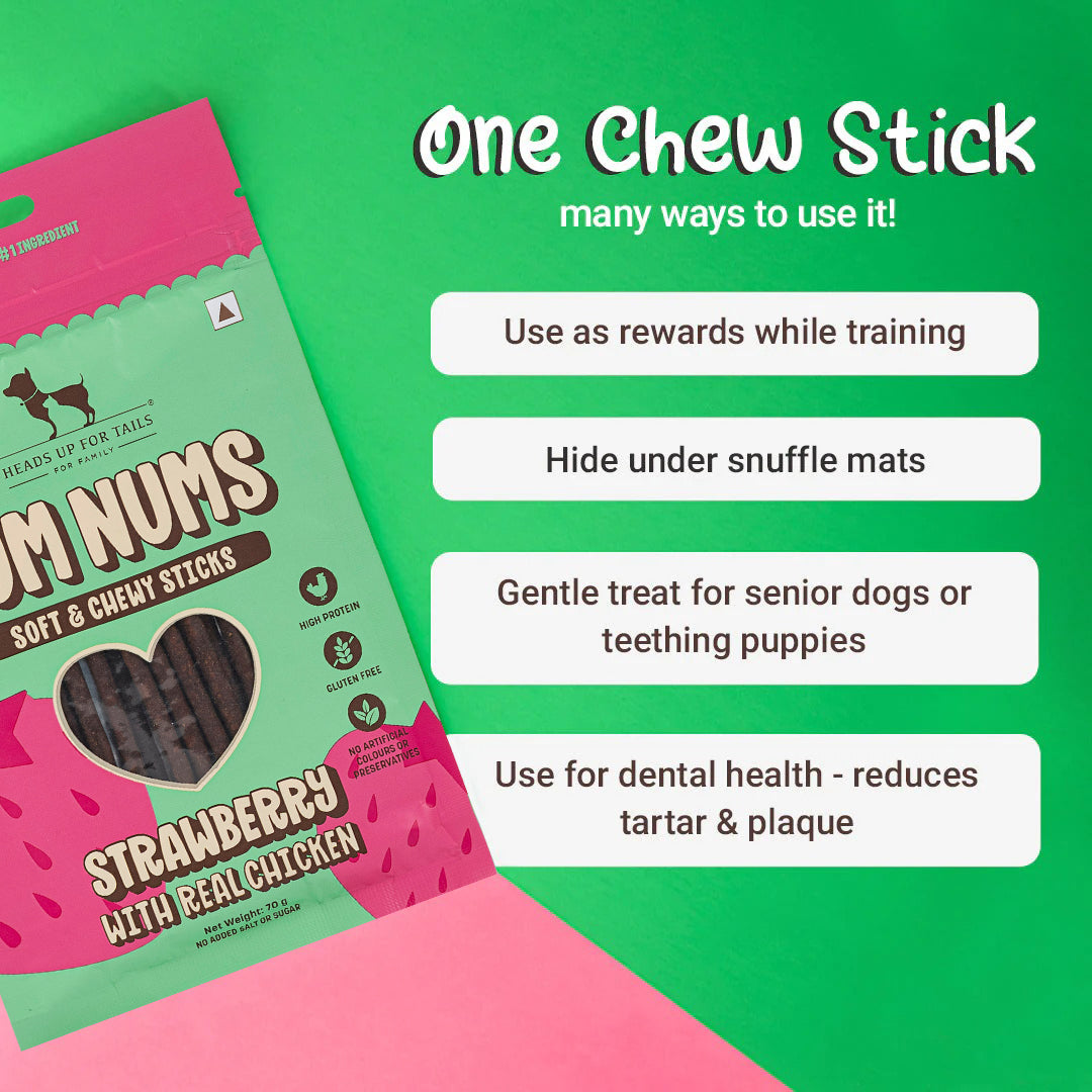 HUFT Yum Nums Soft & Chewy Sticks Strawberry with Real Chicken Treat For Dogs - 70 g - Heads Up For Tails