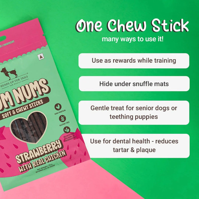 HUFT Yum Nums Soft & Chewy Sticks Strawberry with Real Chicken Dog Treat - 70 gm
