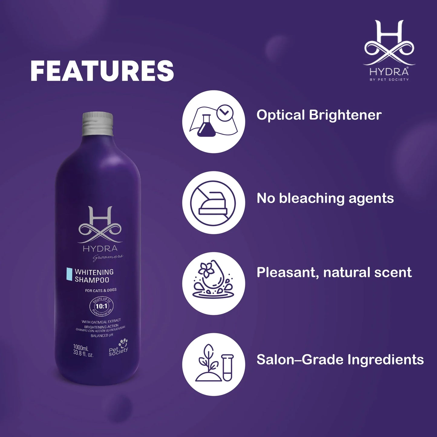 Hydra Groomers Whitening Shampoo For Dog & Cat - 1 Ltr - Heads Up For Tails