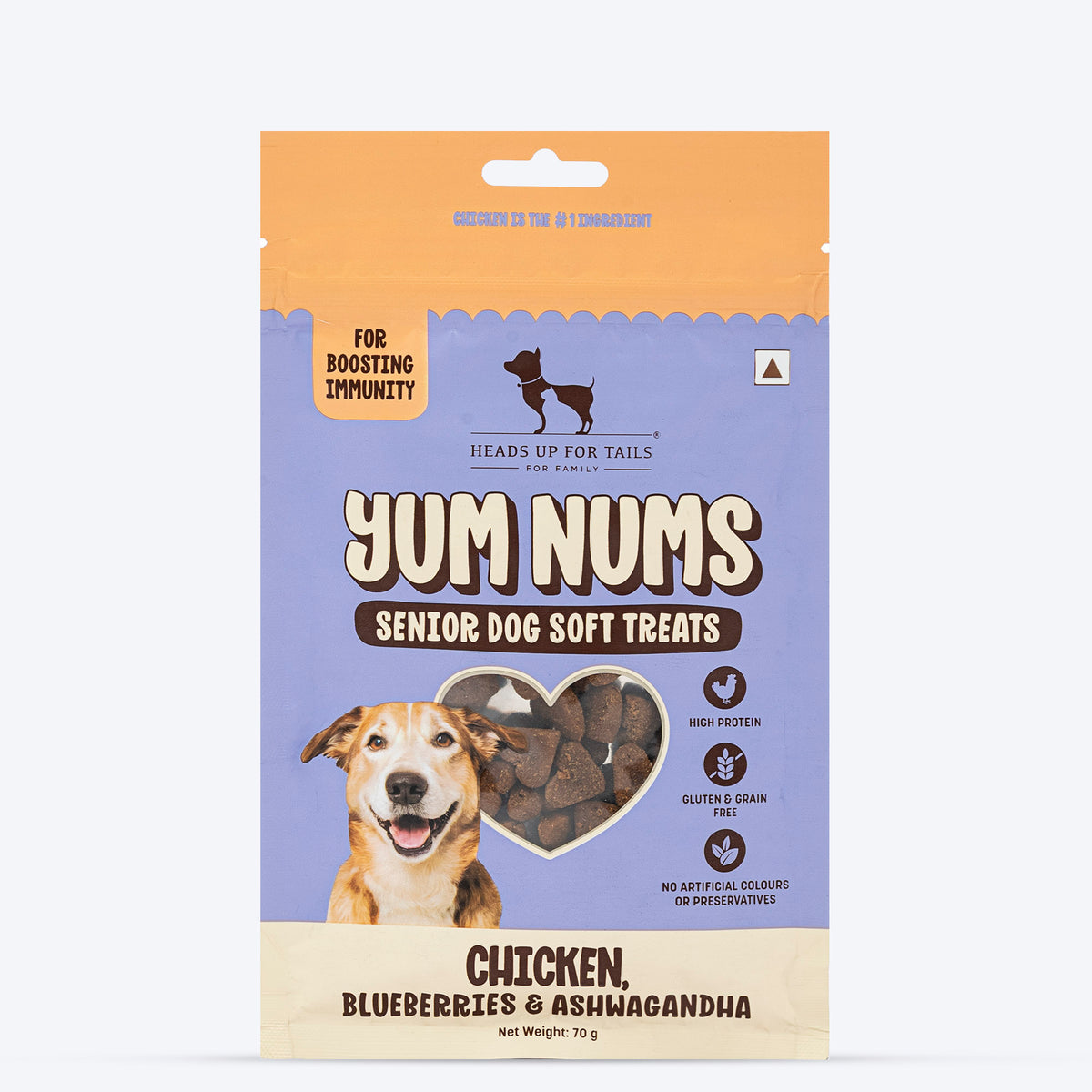 HUFT Yum Nums Soft & Chewy Senior Dog Treats - Chicken, Blueberries & Ashwagandha - 70 gm, Immunity Booster
