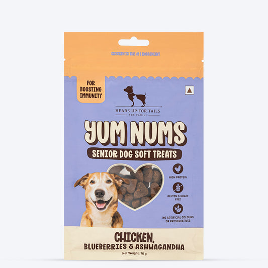 HUFT Yum Nums Senior Dog Treats Soft & Chewy Sticks Blueberries & Ashwagandha With Chicken - 70 gm - Heads Up For Tails