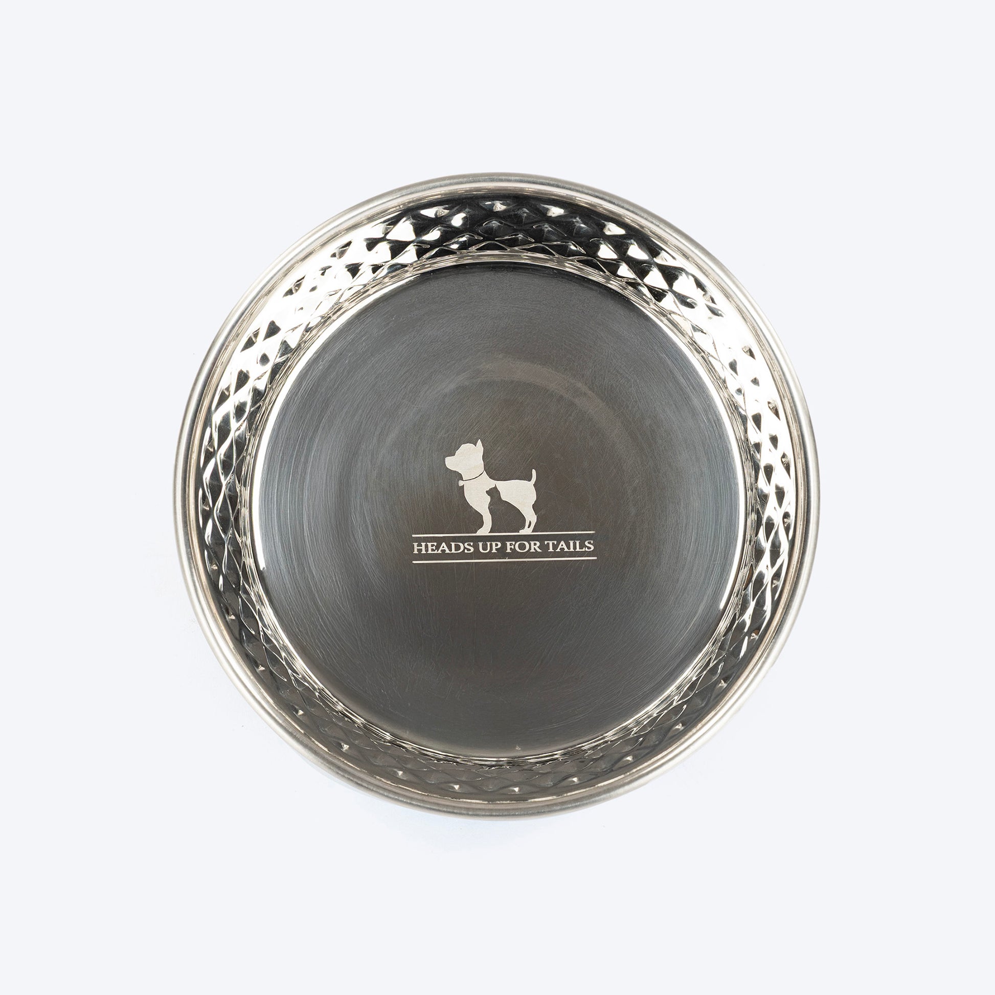 HUFT Dine N' Dazzle Embossed Steel Bowl For Dog - Blue - Heads Up For Tails