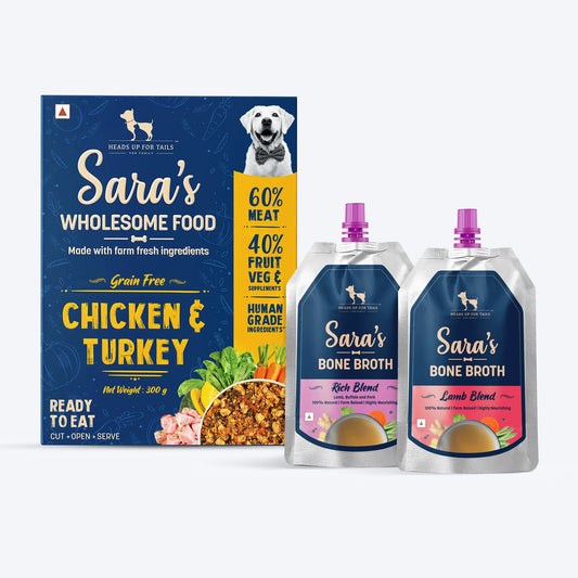 HUFT Sara's Wholesome Food- Grain-Free Chicken And Turkey Dog Food, Sara's Rich Blend and Lamb Bone Broth Combo - 01