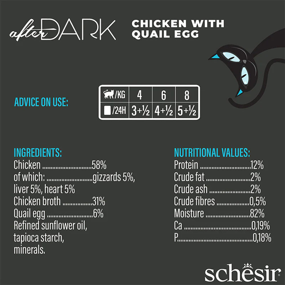Schesir After Dark Chicken With Quail Egg In Broth Wet Food For Adult Cat - 80 gm - Heads Up For Tails
