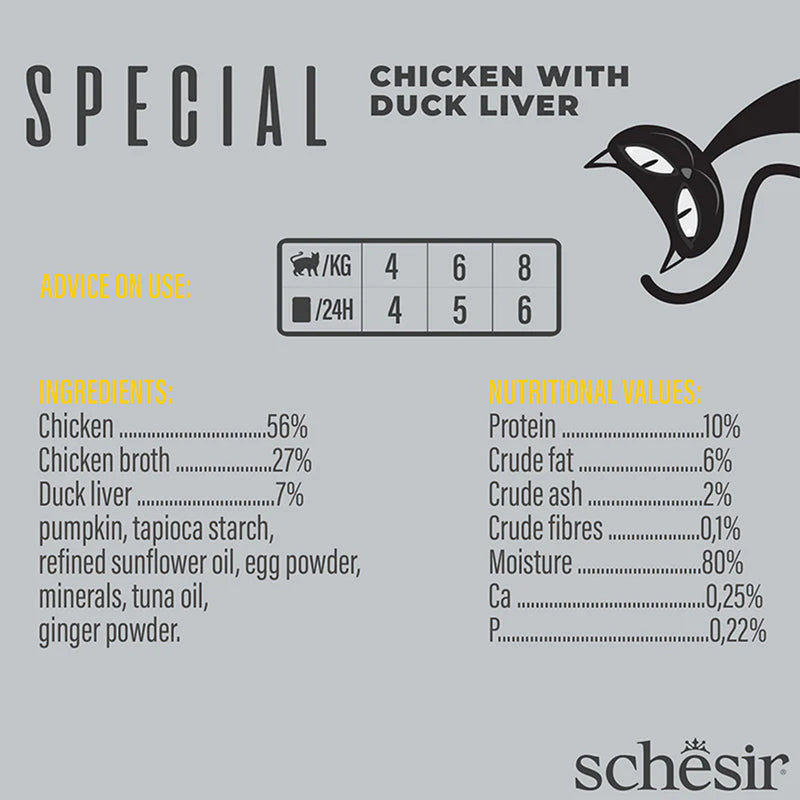 Schesir Special Mousse Exigent Chicken With Duck Liver Wet Food For Adult Cat - 70 gm - Heads Up For Tails