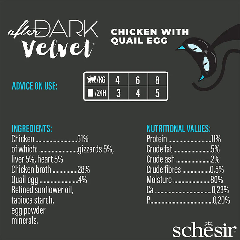 Schesir After Dark Velvet Mousse Chicken With Quail Egg Wet Food For Adult Cat - 80 gm