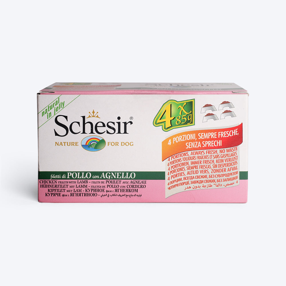 Schesir 50% Chicken Fillets with Lamb Canned Wet Dog Food - 340 g (Pack Of 4 X 85g) - Heads Up For Tails