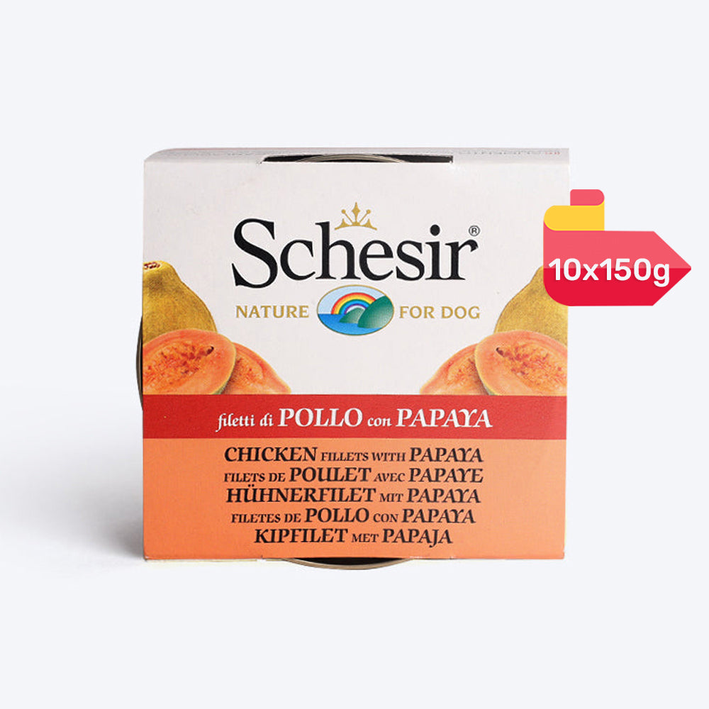 Schesir 62% Chicken With Papaya In Jelly Canned Wet Dog Food- 150 g (Best Before 1st Jan'25)