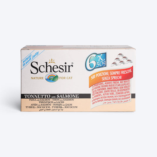 Schesir Tuna With Salmon and Rice Whole Meat Wet Cat Food - (6 X 50 g) - Heads Up For Tails