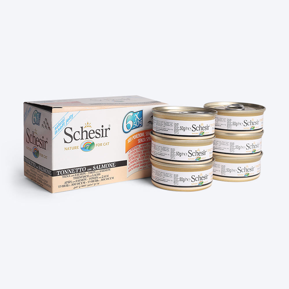 Schesir Tuna With Salmon and Rice Whole Meat Wet Cat Food - (6 X 50 g) - Heads Up For Tails