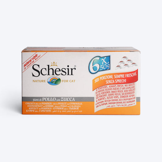 Schesir 67% Chicken Fillets with Pumpkin Wet Cat Food - (6x50g) - Heads Up For Tails