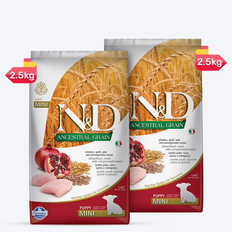 Farmina N&D Ancestral Grain Mini Breed Dry Puppy Food - Chicken & Pomegranate - Heads Up For Tails