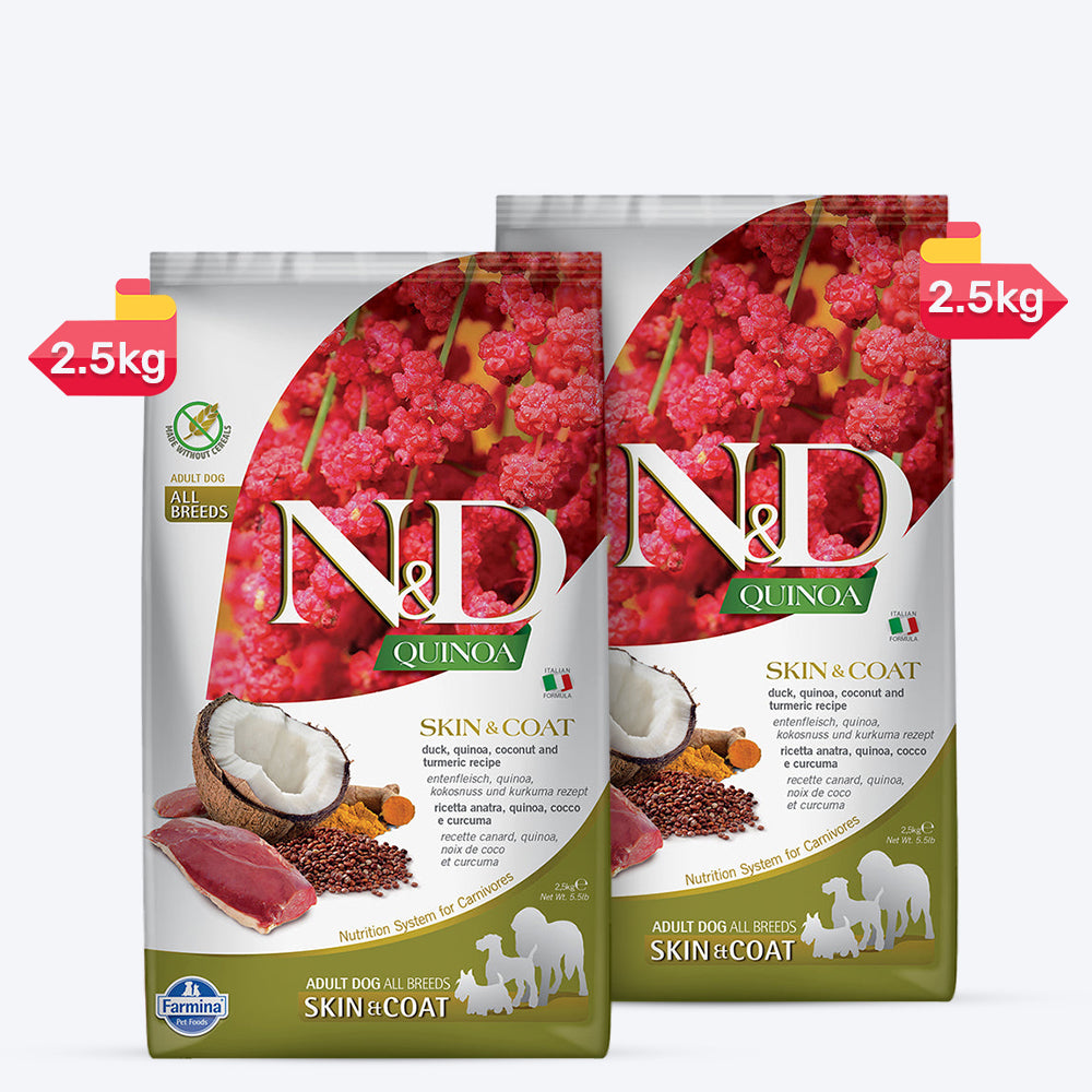 Farmina N&D Quinoa (Skin Coat) Duck, Coconut Turmeric All Dry Dog Food, Grain-Free (Adult Breed)
