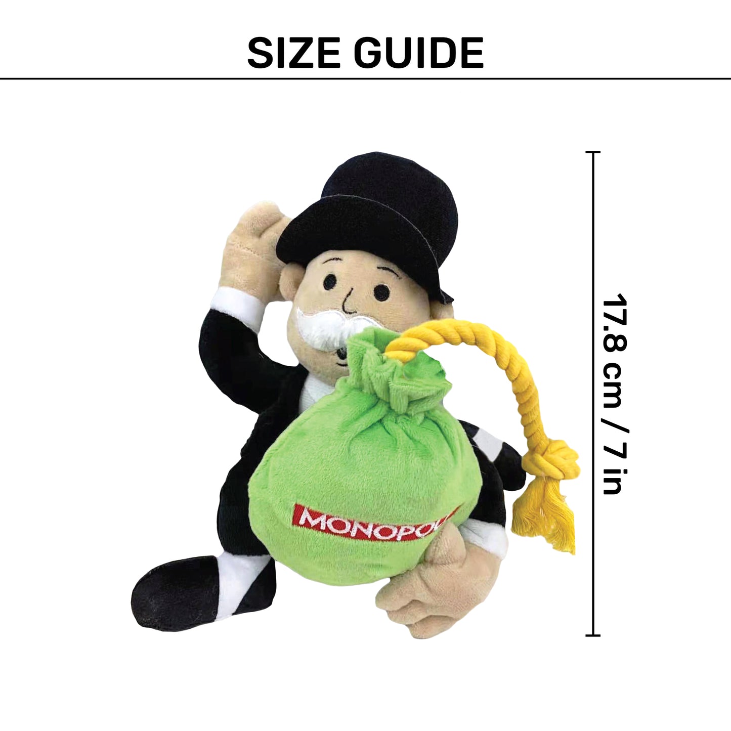 Hasbro Mr. Monopoly With Money Bag Squeak & Crinkle Plush Toy For Dog