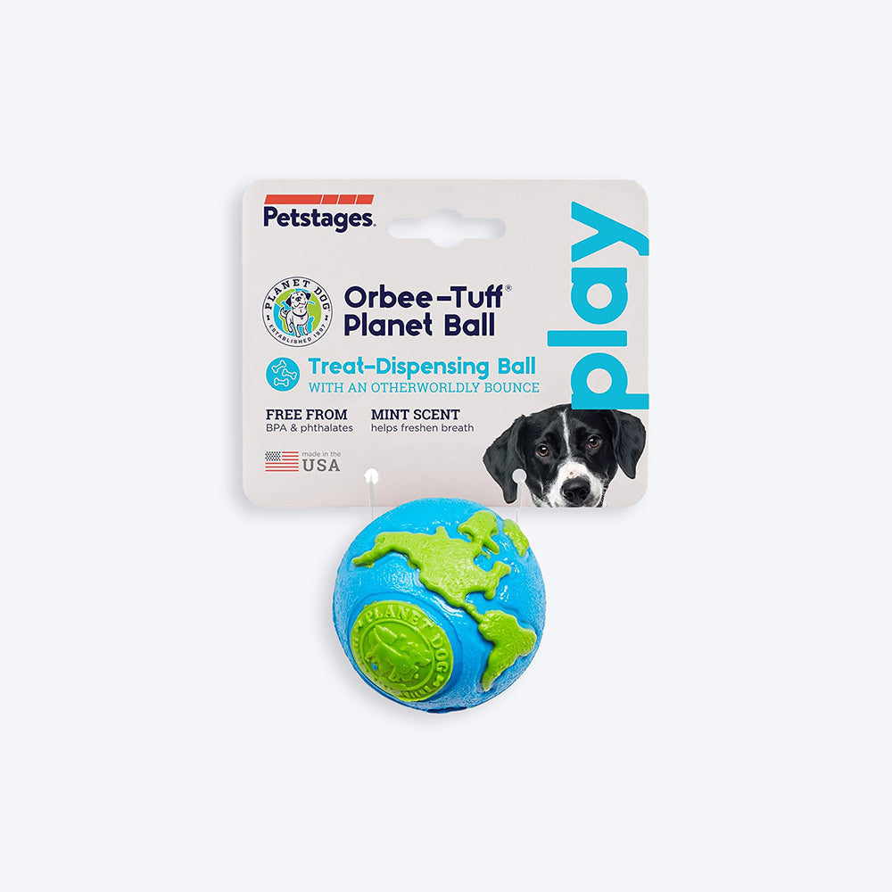 Petstages Orbee-Tuff Planet Treat Dispensing Ball Interactive Dog Toy - Blue & Green - S_06