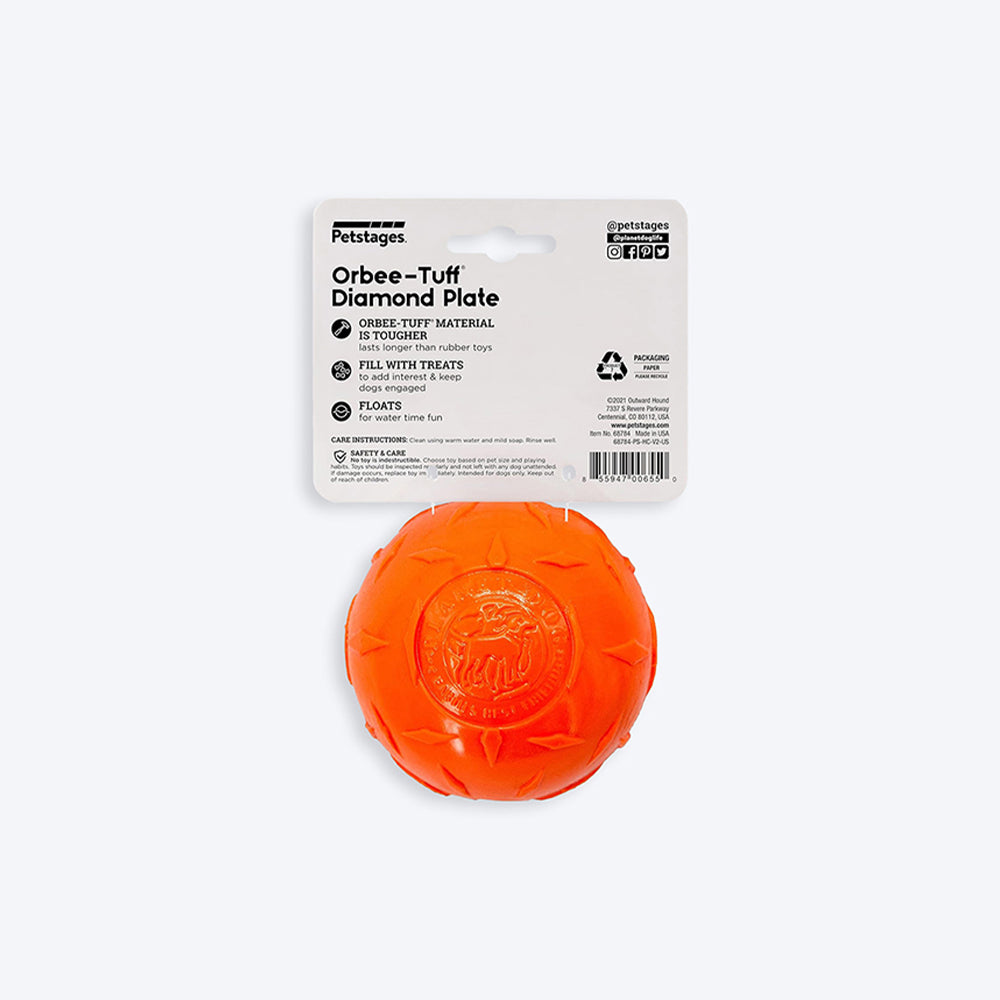 Petstages Orbee-Tuff Diamond Plate Treat Dispensing Ball Interactive Dog Toy - Orange - S_06