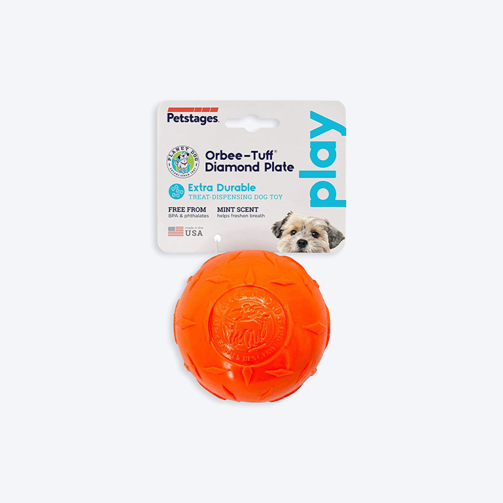 Petstages Orbee-Tuff Diamond Plate Treat Dispensing Ball Interactive Dog Toy - Orange - S_02