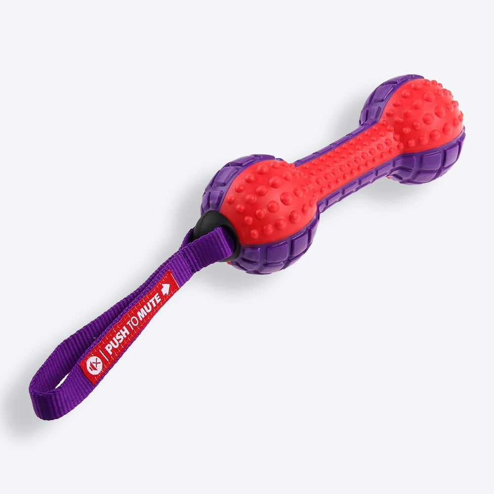 GiGwi Push To Mute Dog Chew Toy - Dumbbell (Solid) - Red/Purple_01