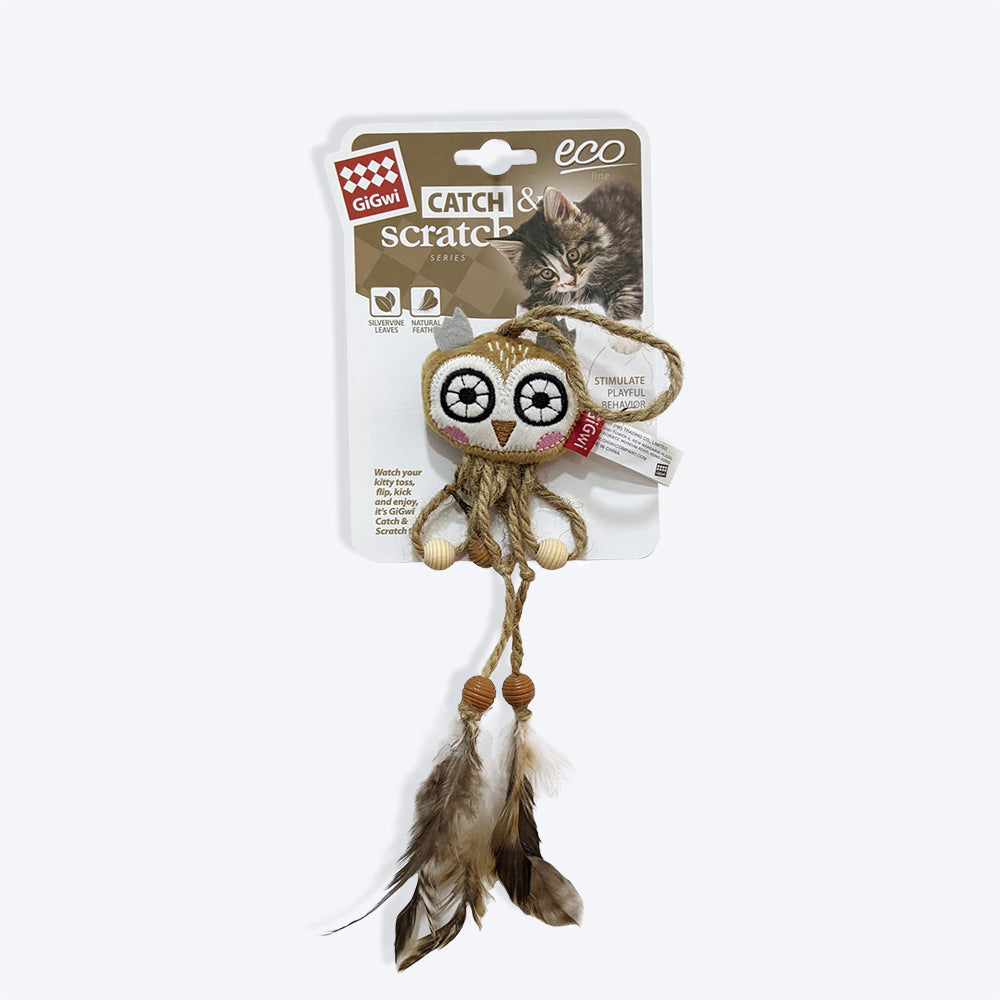 GiGwi Owl Catch & Scratch Eco-Line Cat Toy - White - Heads Up For Tails