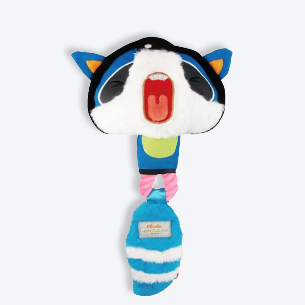 GiGwi Racoon Elastic Tug Hercules With Squeaker Fetch Dog Toy - Blue - M, With Squeaker